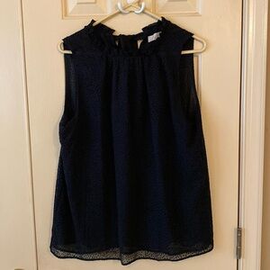 Cute holiday top! Loft, Med. Black printed sleeveless blouse, ribbon tie at back